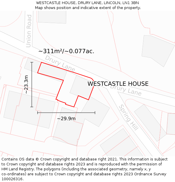 WESTCASTLE HOUSE, DRURY LANE, LINCOLN, LN1 3BN: Plot and title map