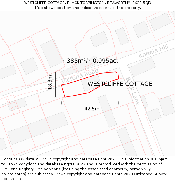 WESTCLIFFE COTTAGE, BLACK TORRINGTON, BEAWORTHY, EX21 5QD: Plot and title map