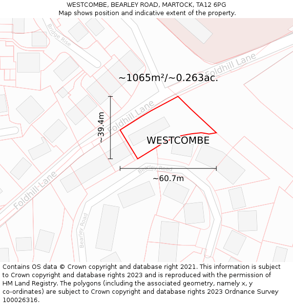 WESTCOMBE, BEARLEY ROAD, MARTOCK, TA12 6PG: Plot and title map