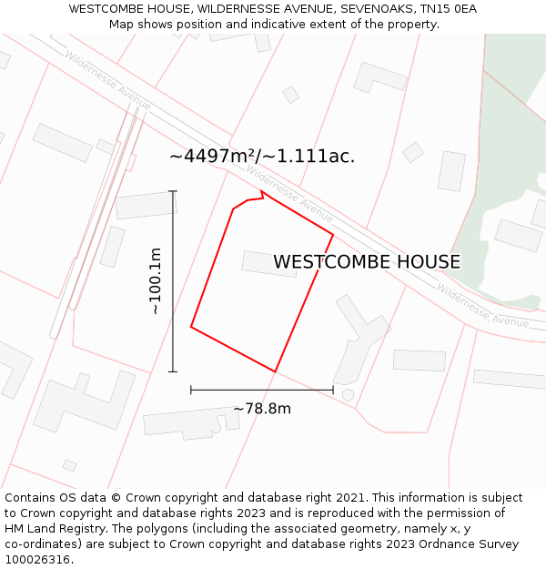 WESTCOMBE HOUSE, WILDERNESSE AVENUE, SEVENOAKS, TN15 0EA: Plot and title map