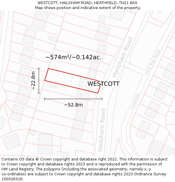 WESTCOTT, HAILSHAM ROAD, HEATHFIELD, TN21 8AS: Plot and title map