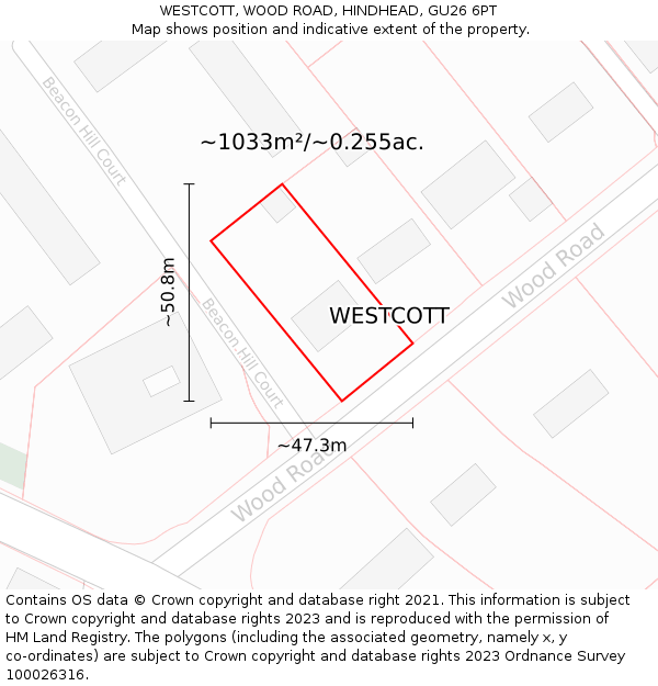 WESTCOTT, WOOD ROAD, HINDHEAD, GU26 6PT: Plot and title map