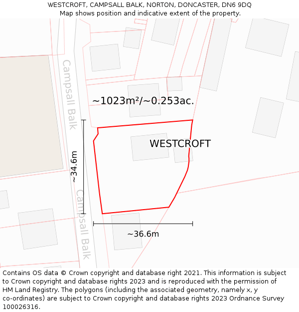 WESTCROFT, CAMPSALL BALK, NORTON, DONCASTER, DN6 9DQ: Plot and title map