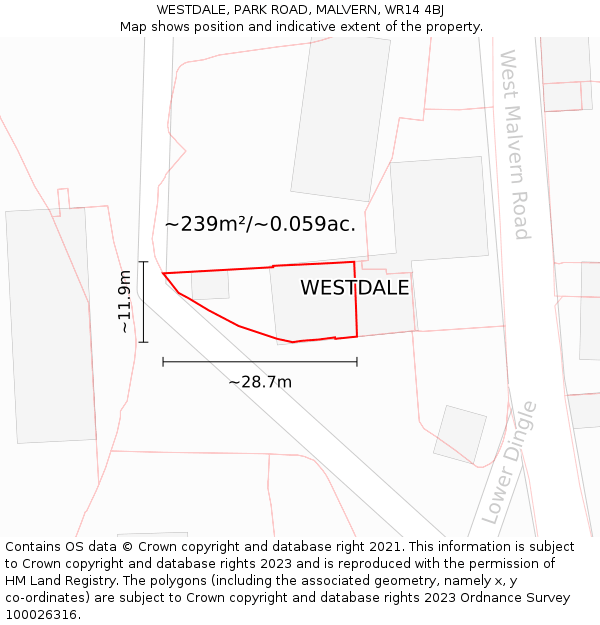 WESTDALE, PARK ROAD, MALVERN, WR14 4BJ: Plot and title map