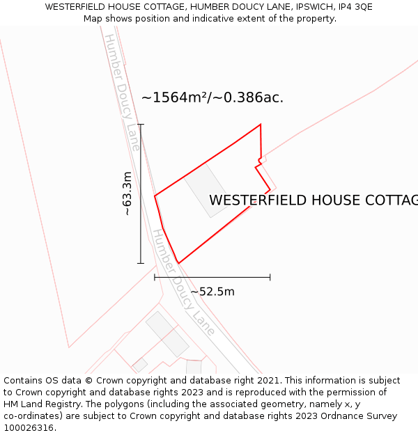 WESTERFIELD HOUSE COTTAGE, HUMBER DOUCY LANE, IPSWICH, IP4 3QE: Plot and title map
