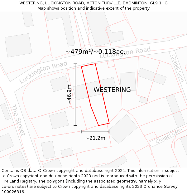 WESTERING, LUCKINGTON ROAD, ACTON TURVILLE, BADMINTON, GL9 1HG: Plot and title map