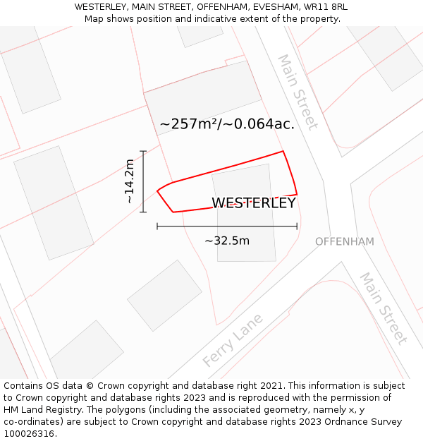 WESTERLEY, MAIN STREET, OFFENHAM, EVESHAM, WR11 8RL: Plot and title map