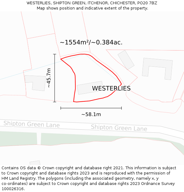 WESTERLIES, SHIPTON GREEN, ITCHENOR, CHICHESTER, PO20 7BZ: Plot and title map