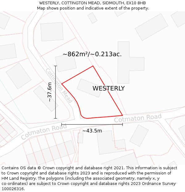 WESTERLY, COTTINGTON MEAD, SIDMOUTH, EX10 8HB: Plot and title map