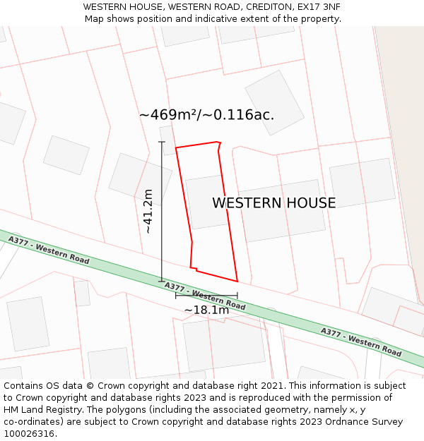 WESTERN HOUSE, WESTERN ROAD, CREDITON, EX17 3NF: Plot and title map