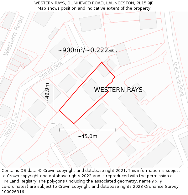 WESTERN RAYS, DUNHEVED ROAD, LAUNCESTON, PL15 9JE: Plot and title map