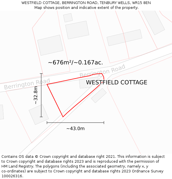 WESTFIELD COTTAGE, BERRINGTON ROAD, TENBURY WELLS, WR15 8EN: Plot and title map