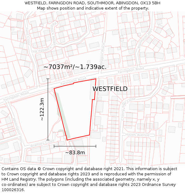 WESTFIELD, FARINGDON ROAD, SOUTHMOOR, ABINGDON, OX13 5BH: Plot and title map