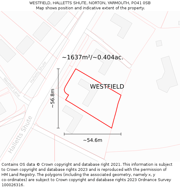 WESTFIELD, HALLETTS SHUTE, NORTON, YARMOUTH, PO41 0SB: Plot and title map