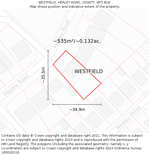 WESTFIELD, HEALEY ROAD, OSSETT, WF5 8LW: Plot and title map