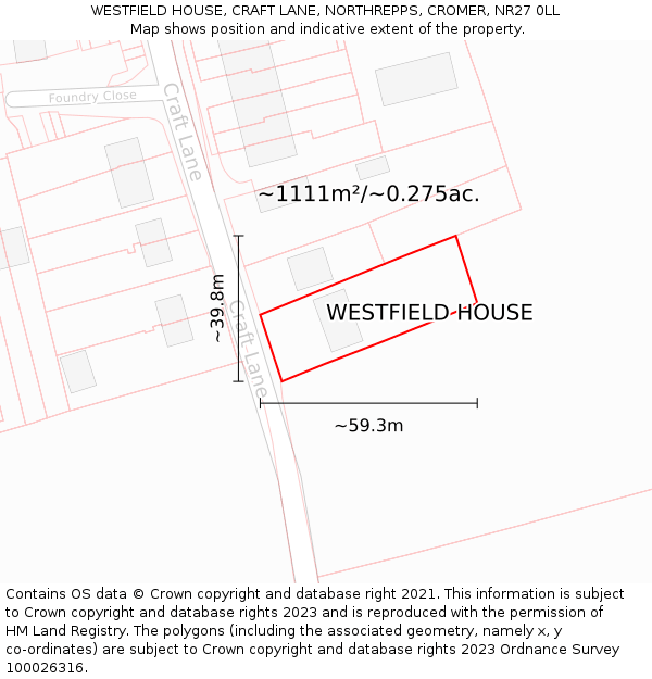 WESTFIELD HOUSE, CRAFT LANE, NORTHREPPS, CROMER, NR27 0LL: Plot and title map