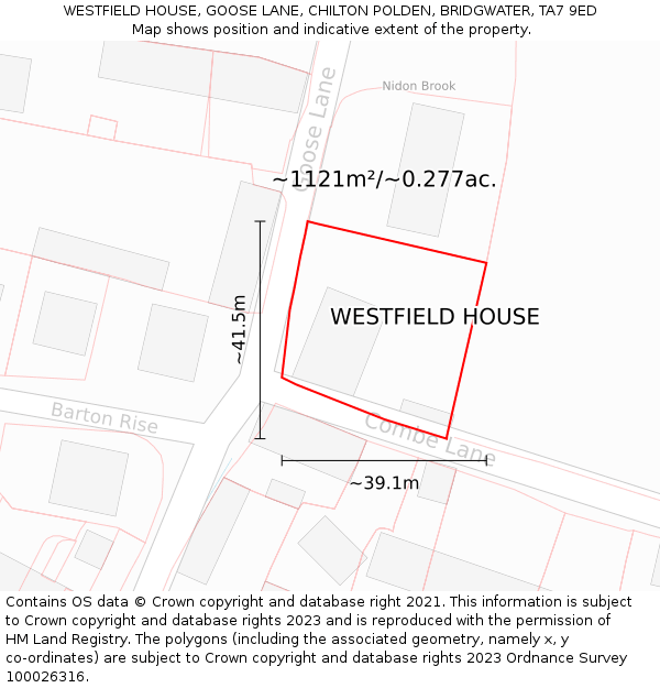WESTFIELD HOUSE, GOOSE LANE, CHILTON POLDEN, BRIDGWATER, TA7 9ED: Plot and title map