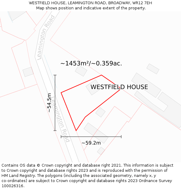 WESTFIELD HOUSE, LEAMINGTON ROAD, BROADWAY, WR12 7EH: Plot and title map
