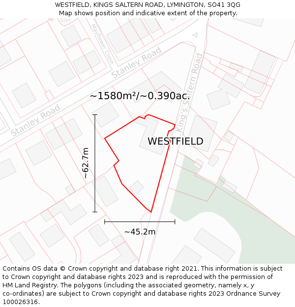 WESTFIELD, KINGS SALTERN ROAD, LYMINGTON, SO41 3QG: Plot and title map