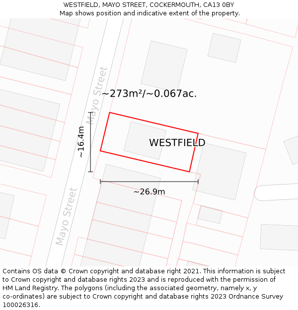 WESTFIELD, MAYO STREET, COCKERMOUTH, CA13 0BY: Plot and title map