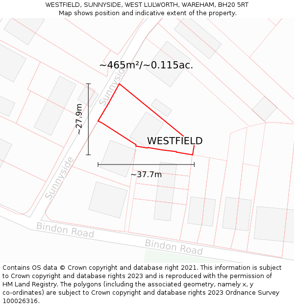 WESTFIELD, SUNNYSIDE, WEST LULWORTH, WAREHAM, BH20 5RT: Plot and title map