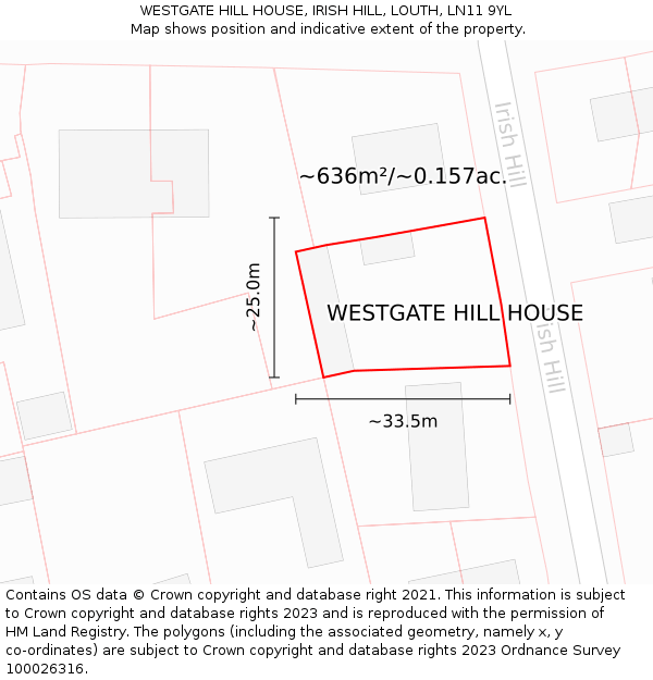WESTGATE HILL HOUSE, IRISH HILL, LOUTH, LN11 9YL: Plot and title map