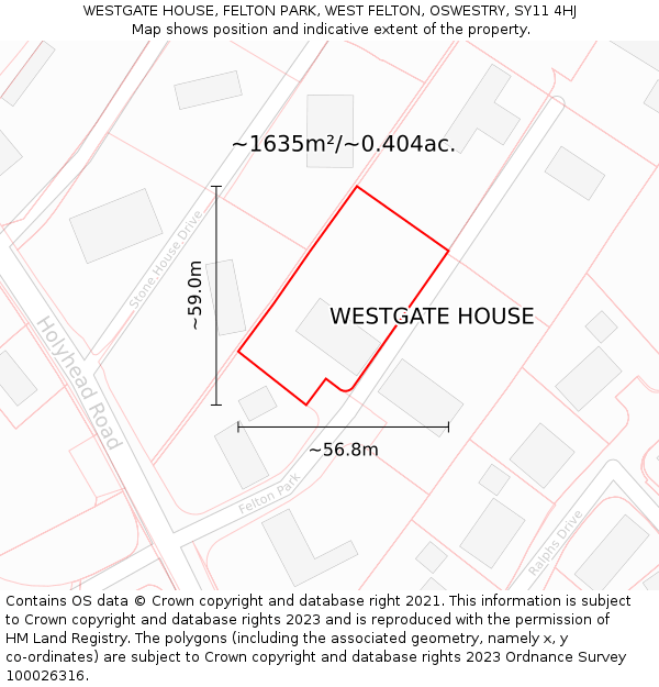 WESTGATE HOUSE, FELTON PARK, WEST FELTON, OSWESTRY, SY11 4HJ: Plot and title map
