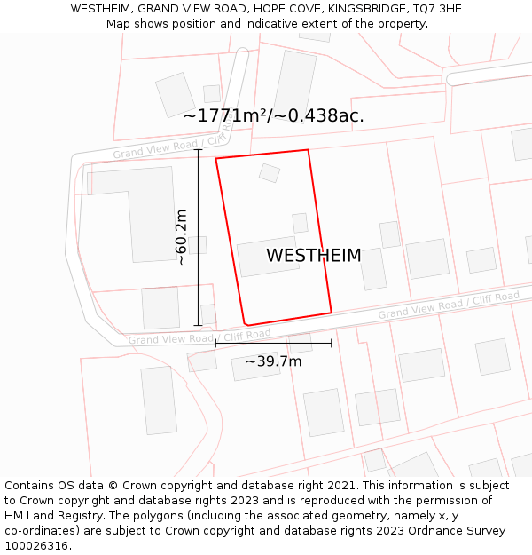 WESTHEIM, GRAND VIEW ROAD, HOPE COVE, KINGSBRIDGE, TQ7 3HE: Plot and title map