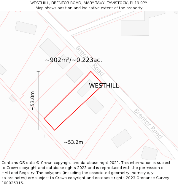 WESTHILL, BRENTOR ROAD, MARY TAVY, TAVISTOCK, PL19 9PY: Plot and title map