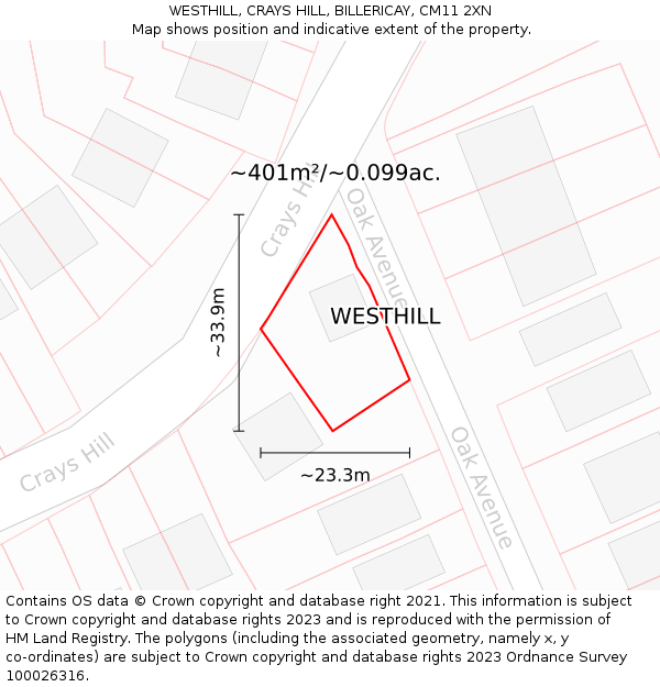 WESTHILL, CRAYS HILL, BILLERICAY, CM11 2XN: Plot and title map