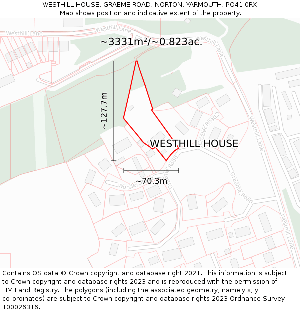 WESTHILL HOUSE, GRAEME ROAD, NORTON, YARMOUTH, PO41 0RX: Plot and title map