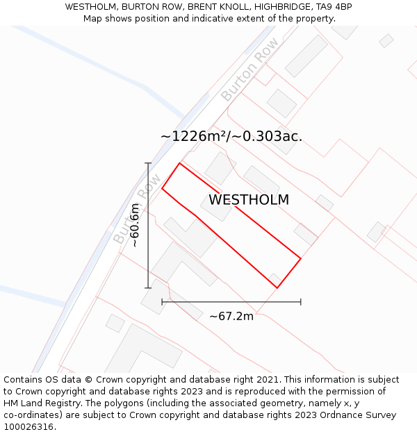 WESTHOLM, BURTON ROW, BRENT KNOLL, HIGHBRIDGE, TA9 4BP: Plot and title map