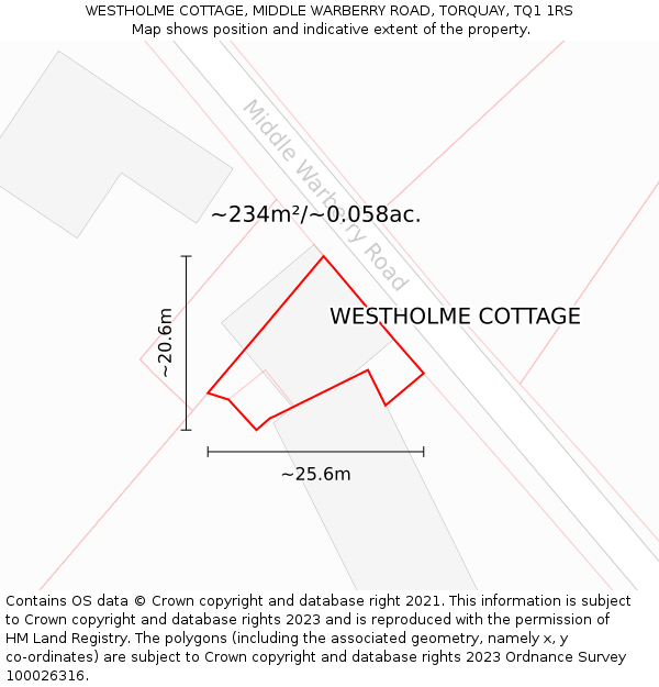 WESTHOLME COTTAGE, MIDDLE WARBERRY ROAD, TORQUAY, TQ1 1RS: Plot and title map