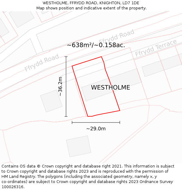 WESTHOLME, FFRYDD ROAD, KNIGHTON, LD7 1DE: Plot and title map