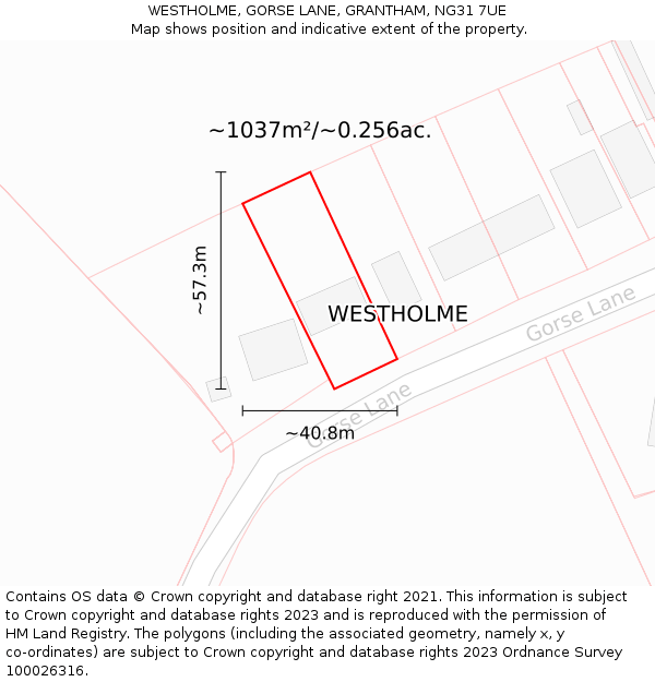 WESTHOLME, GORSE LANE, GRANTHAM, NG31 7UE: Plot and title map