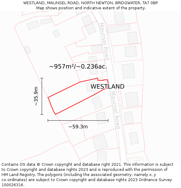 WESTLAND, MAUNSEL ROAD, NORTH NEWTON, BRIDGWATER, TA7 0BP: Plot and title map