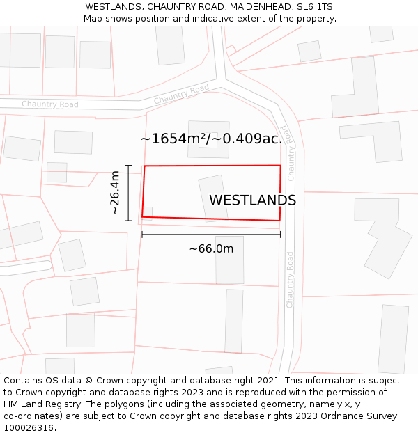 WESTLANDS, CHAUNTRY ROAD, MAIDENHEAD, SL6 1TS: Plot and title map