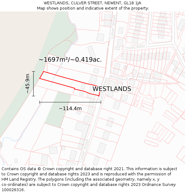 WESTLANDS, CULVER STREET, NEWENT, GL18 1JA: Plot and title map