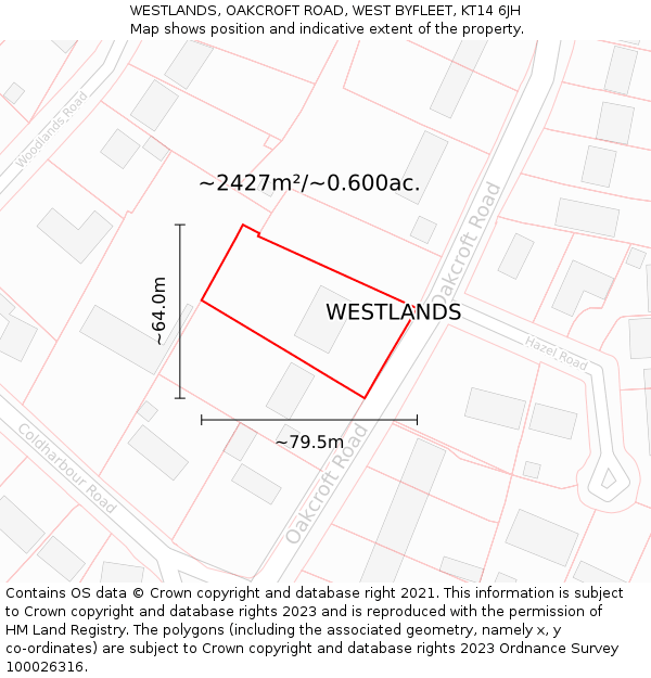 WESTLANDS, OAKCROFT ROAD, WEST BYFLEET, KT14 6JH: Plot and title map