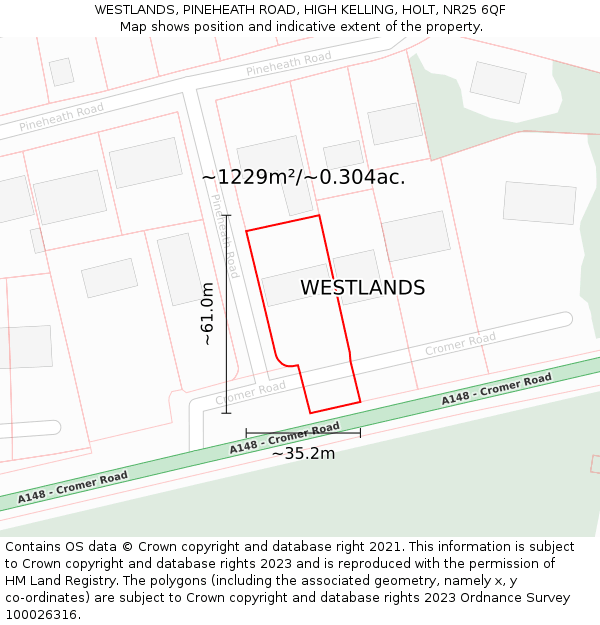 WESTLANDS, PINEHEATH ROAD, HIGH KELLING, HOLT, NR25 6QF: Plot and title map