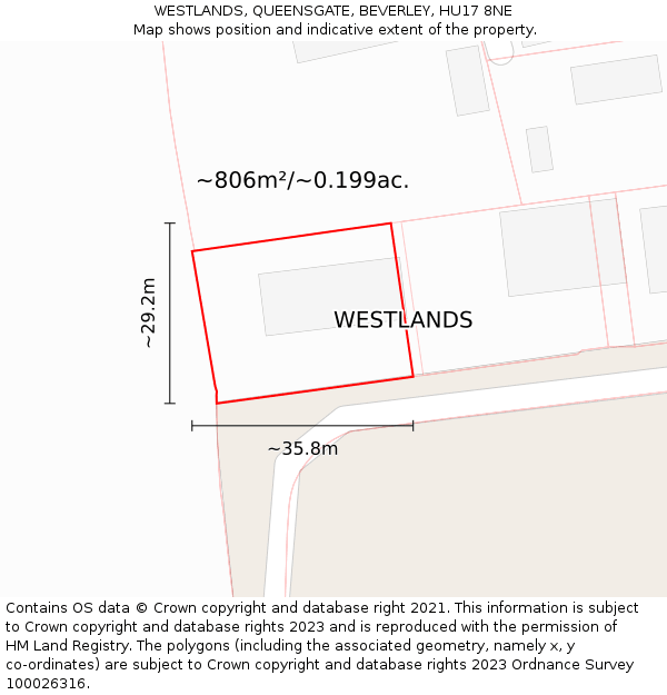 WESTLANDS, QUEENSGATE, BEVERLEY, HU17 8NE: Plot and title map