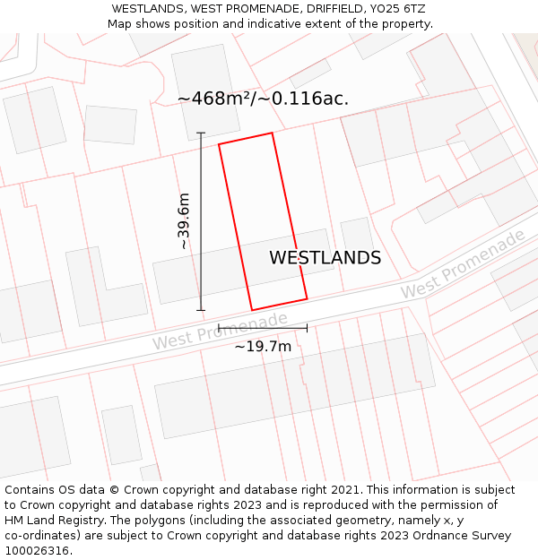 WESTLANDS, WEST PROMENADE, DRIFFIELD, YO25 6TZ: Plot and title map