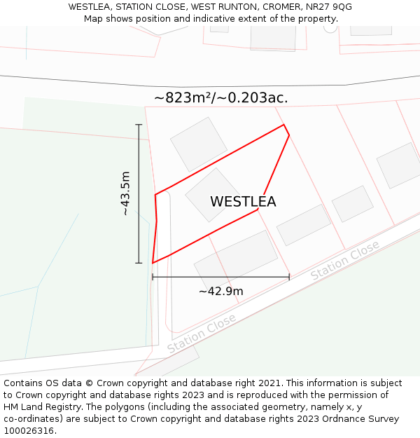 WESTLEA, STATION CLOSE, WEST RUNTON, CROMER, NR27 9QG: Plot and title map