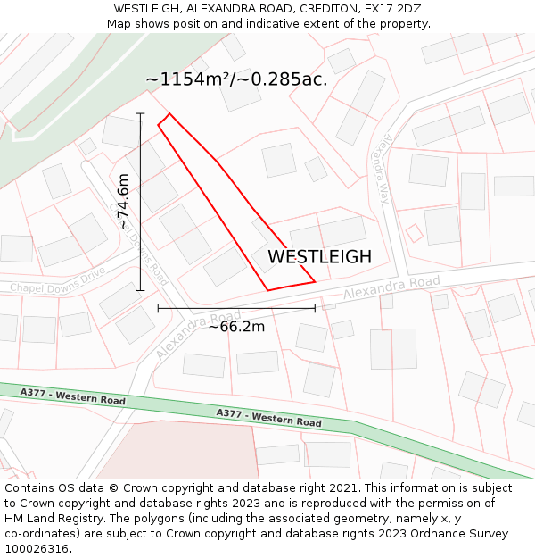 WESTLEIGH, ALEXANDRA ROAD, CREDITON, EX17 2DZ: Plot and title map