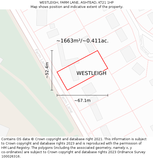 WESTLEIGH, FARM LANE, ASHTEAD, KT21 1HP: Plot and title map