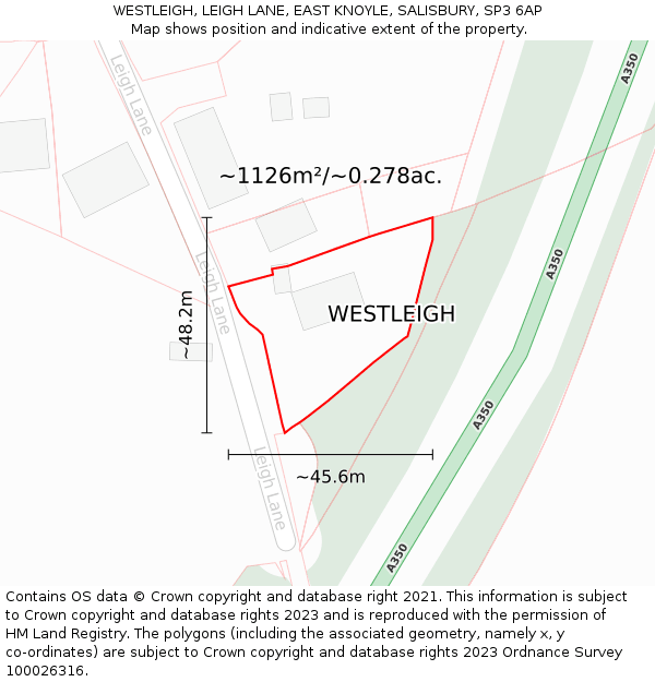 WESTLEIGH, LEIGH LANE, EAST KNOYLE, SALISBURY, SP3 6AP: Plot and title map