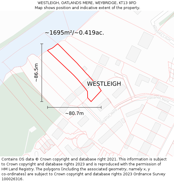 WESTLEIGH, OATLANDS MERE, WEYBRIDGE, KT13 9PD: Plot and title map
