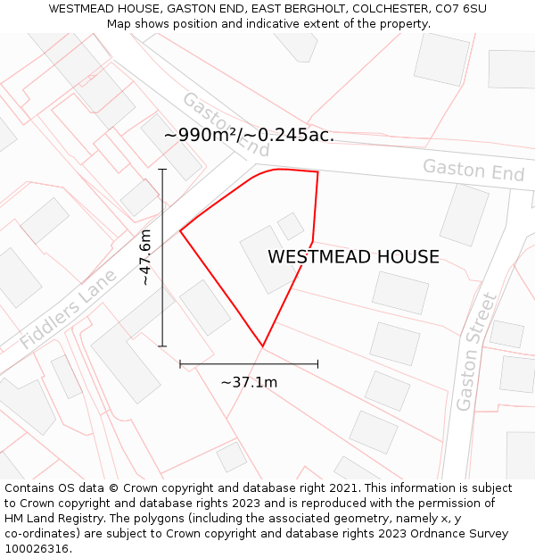 WESTMEAD HOUSE, GASTON END, EAST BERGHOLT, COLCHESTER, CO7 6SU: Plot and title map