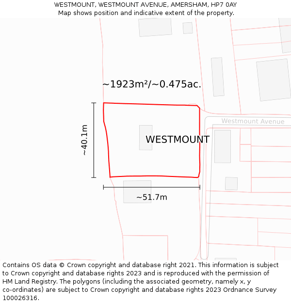 WESTMOUNT, WESTMOUNT AVENUE, AMERSHAM, HP7 0AY: Plot and title map