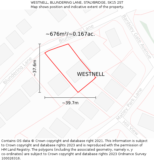 WESTNELL, BLUNDERING LANE, STALYBRIDGE, SK15 2ST: Plot and title map